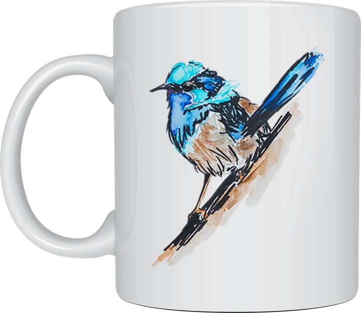 Australian bird mug - Fairywren blue wren on a branch