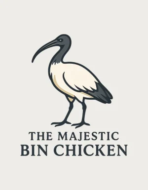 Bin chicken mug design - Australian white ibis with the text The Majestic Bin Chicken
