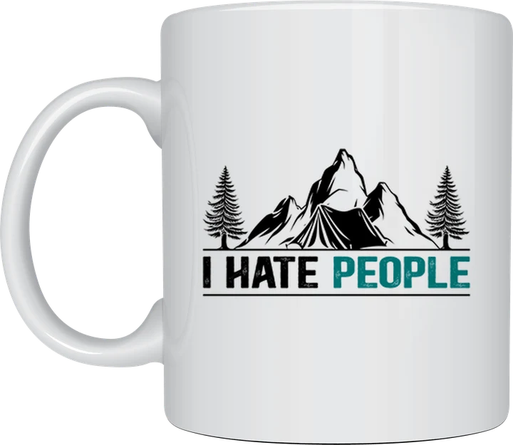 Camping mug - I Hate People mountain and tent design