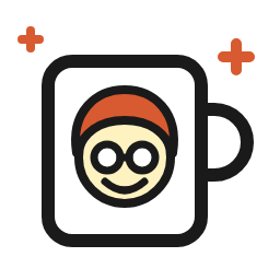 Caricature mugs icon: a mug with a cartoon face