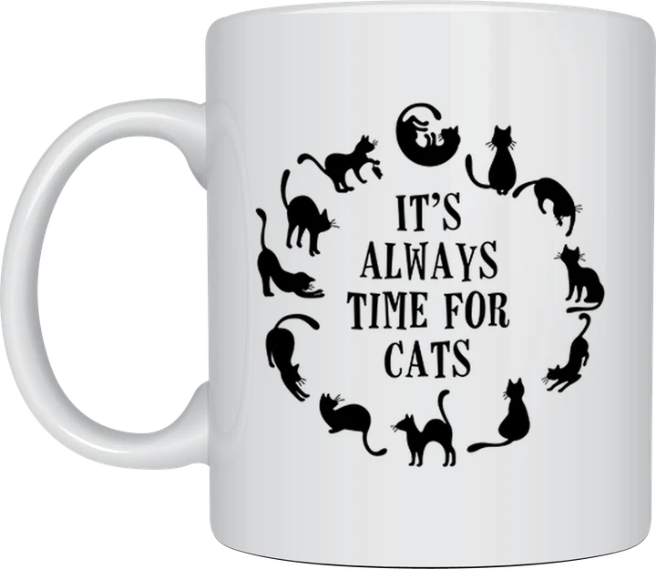 Crazy cat lady mug - It's Always Time For Cats silhouette wreath