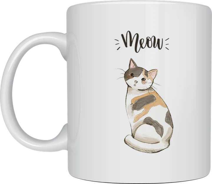 Calico cat mug - Meow illustration
