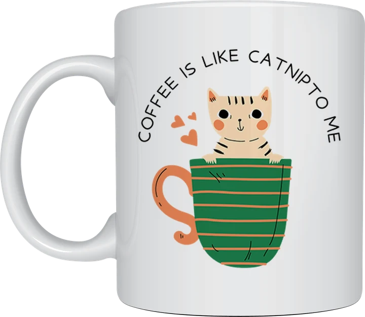 Cat coffee mug - Coffee Is Like Catnip To Me kitten illustration