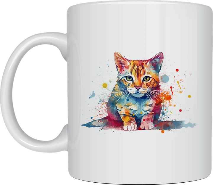 Cat mug - colourful watercolour ginger cat with paint splashes