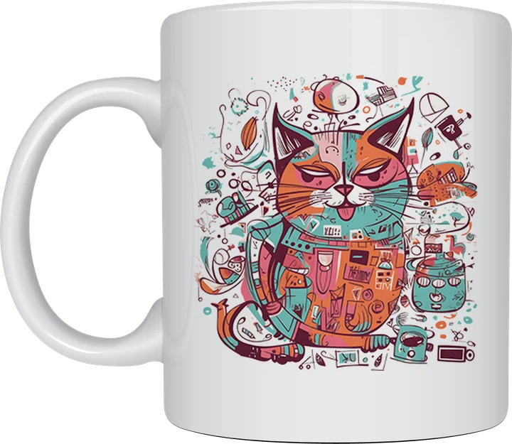 Busy doodle cat mug