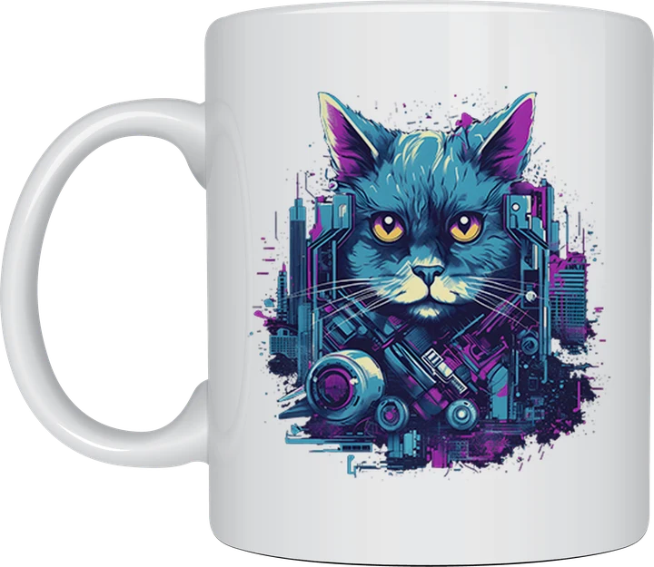 Cyberpunk mecha cat mug