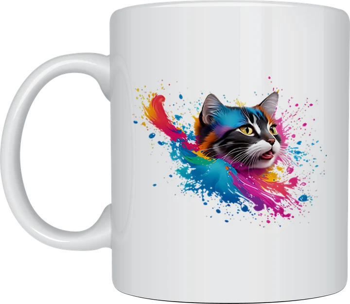 Black and white cat mug - Watercolour Splat Cat Portrait