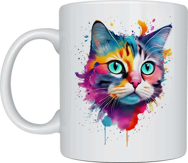 Tabby cat mug - vivid colourful watercolour cat face