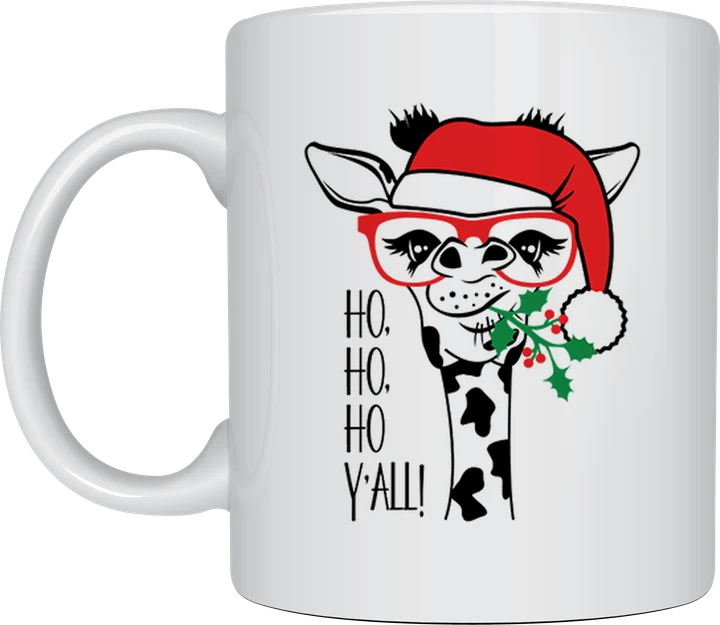 Christmas mug - giraffe in Santa hat and glasses design