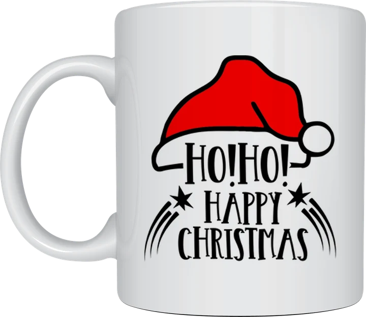 Christmas mug - Ho Ho Happy Christmas Santa hat design