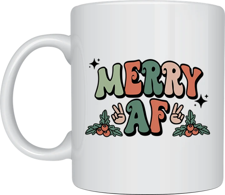 Funny christmas mug - Merry AF retro design