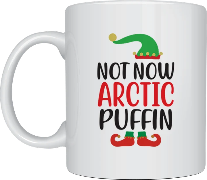 Funny christmas mug - Not Now Arctic Puffin design