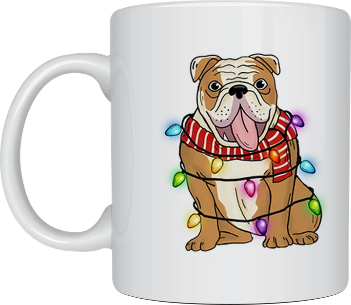 Christmas mug - bulldog wrapped in fairy lights