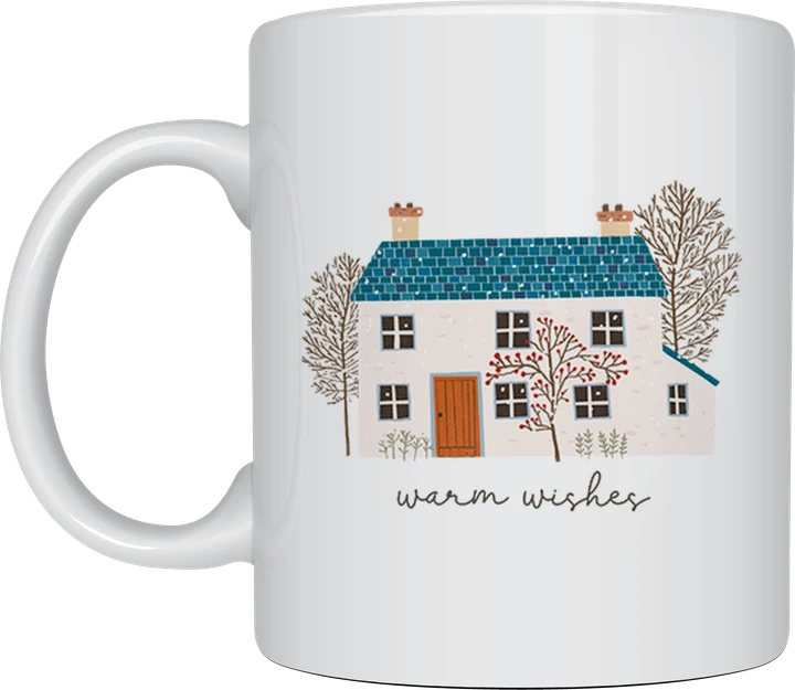 Christmas coffee mug - Warm Wishes cottage design
