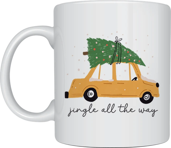 Christmas mug - car carrying Christmas tree design