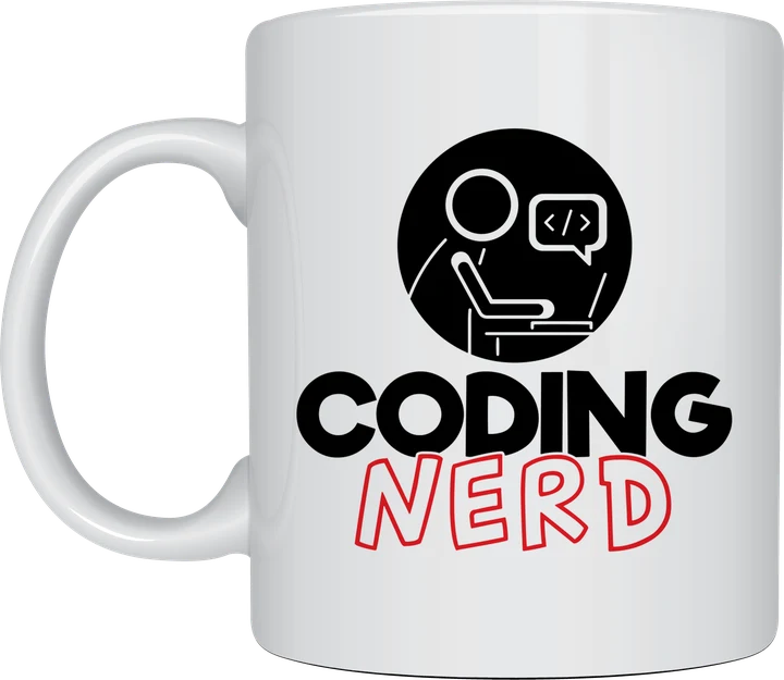 Coding mug - Coding Nerd text under a programmer at a laptop icon