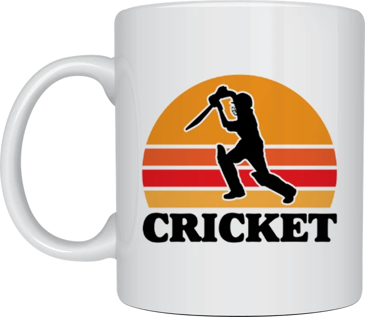 Cricket mug - batter silhouette retro sunset badge