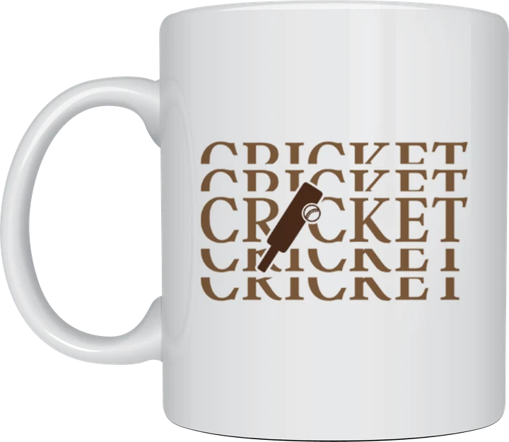 Cricket mug - repeated Cricket text with bat and ball