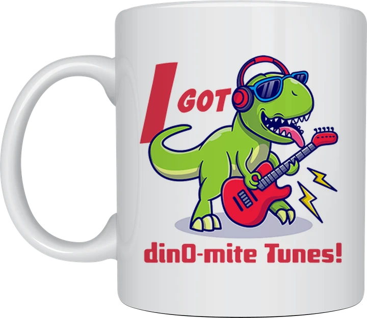 Funny coffee mug - Dino-mite Tunes rock star dinosaur