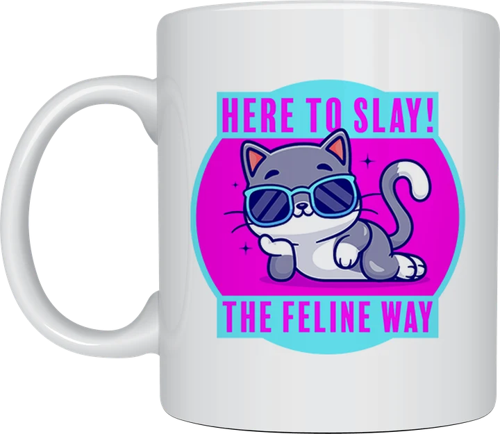 Cute mug - Here To Slay The Feline Way cat illustration