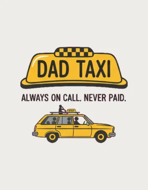 Dad Taxi mug design - yellow taxi roof sign, checker strip and little station-wagon taxi, a coffee mug for dad