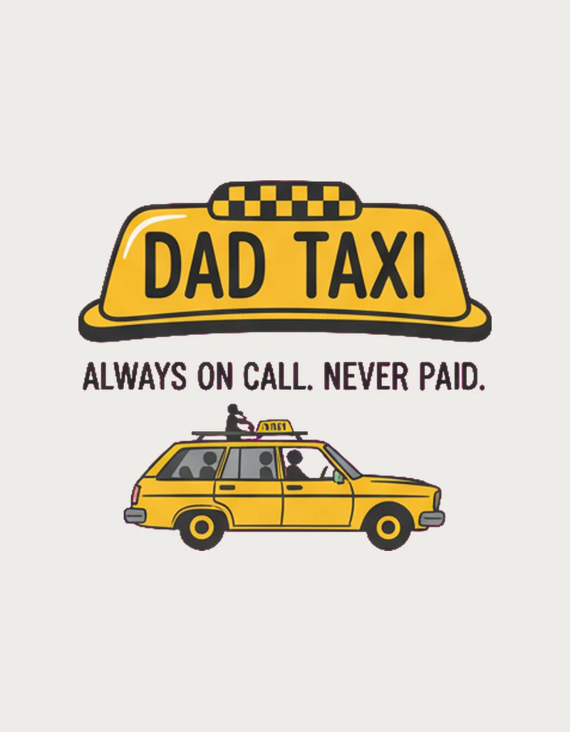Dad Taxi mug design - yellow taxi roof sign, checker strip and little station-wagon taxi, a coffee mug for dad