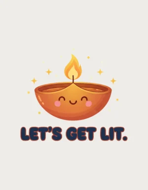 Diwali gift for friends - Let's Get Lit smiling diya mug artwork