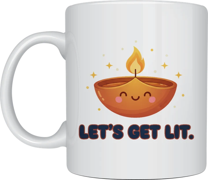 Diwali gift for friends - Let's Get Lit smiling diya mug