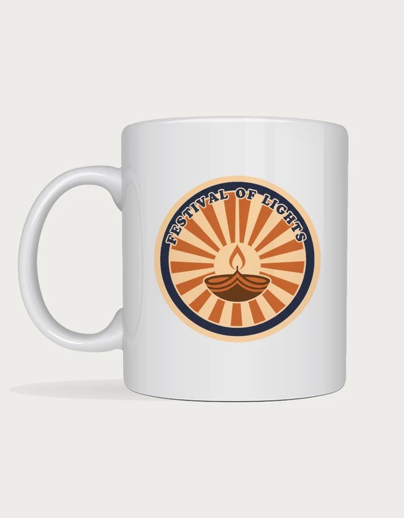 Diwali gift ideas - Festival of Lights retro diya badge mug