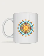 Deepavali gifts - colourful rangoli mandala mug with marigolds