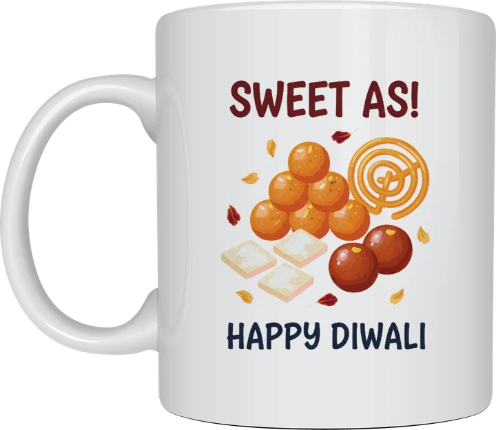 Happy Diwali mug - Sweet As mithai design with ladoos and jalebi