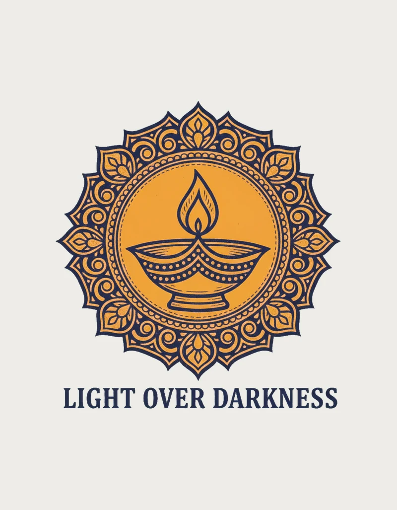 Diwali gift - Light Over Darkness woodblock print diya mug artwork