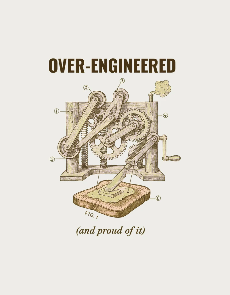 Vintage patent style toast buttering contraption artwork for the over engineered mug