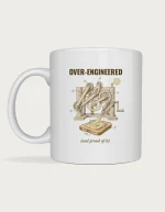 Over engineered mug with a vintage patent drawing of a toast buttering machine