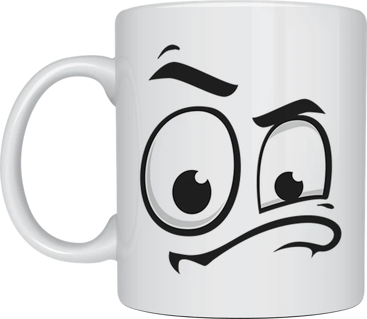 Funny face mug - Quizzical Eyebrow skeptical expression