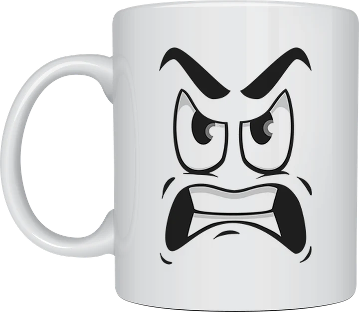 Face mug - angry cartoon face with furrowed brows and gritted teeth