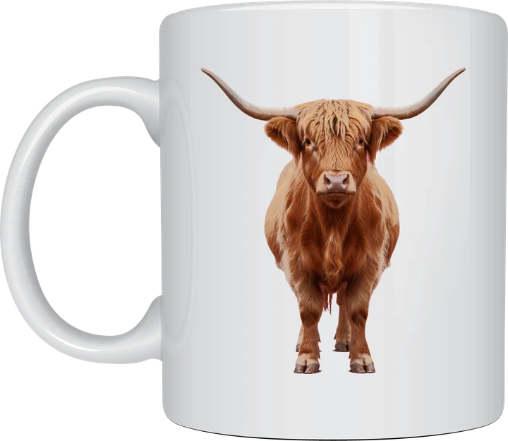 Highland cow mug - realistic Scottish Highland bull photograph