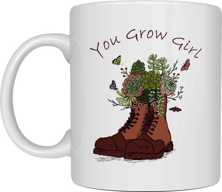 Plant lover mug - You Grow Girl boots and succulents