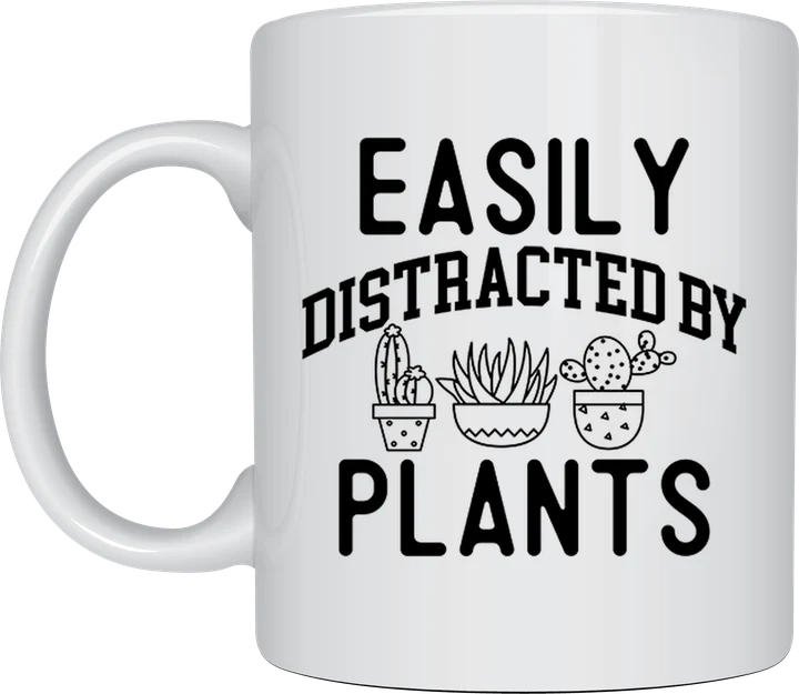 Easily Distracted By Plants lettering mug