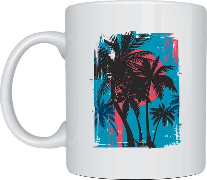 Holiday mug - Palm Tree Beach sunset design