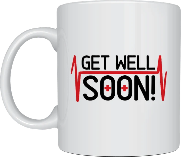 Get well soon mug - Get Well Soon! text with a red heartbeat line
