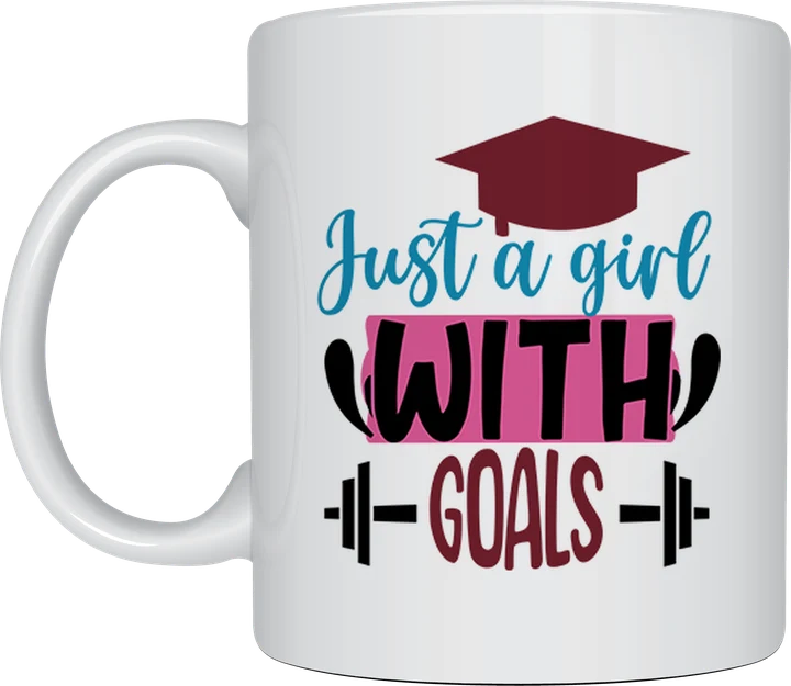 Gym mug - Just A Girl With Goals colourful lettering