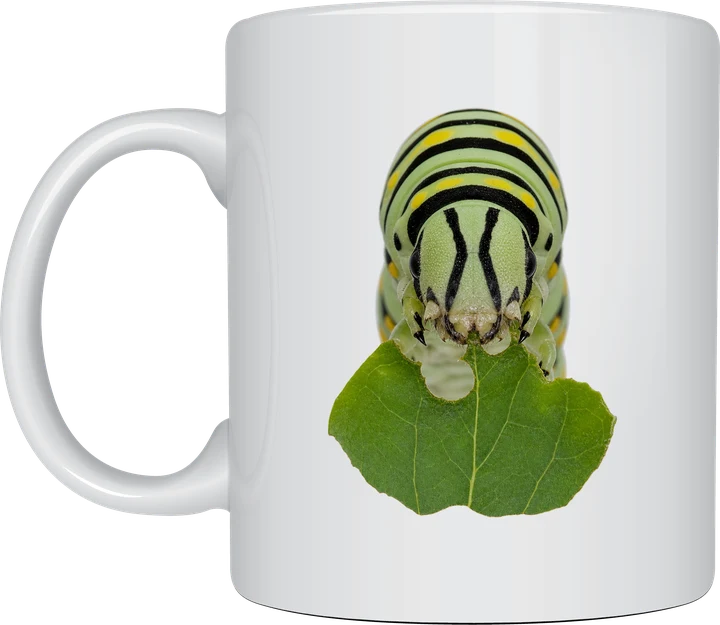Caterpillar coffee mug - caterpillar eating a leaf