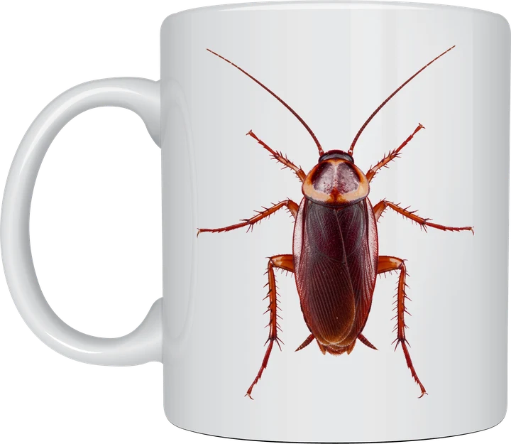 Realistic cockroach mug with a macro top-down American cockroach print