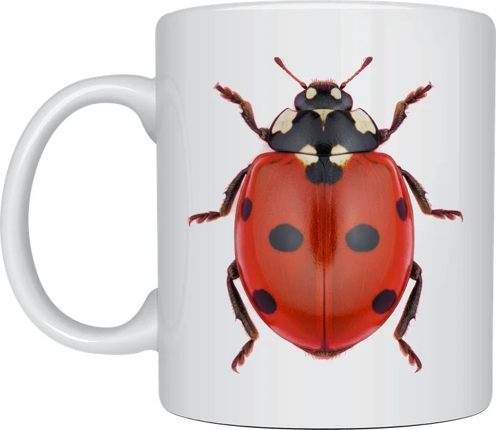 Lady bug mug - realistic macro photograph of a ladybug