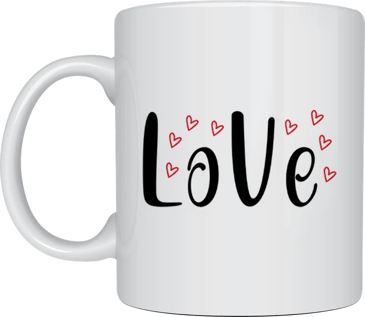 Love heart mug - Love And Hearts script design