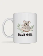Koala mug - watercolour mother koala cuddling her joey above MAMA KOALA lettering printed on a white ceramic mug