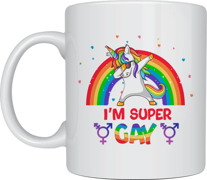 Rainbow mug - Super Gay dabbing unicorn design