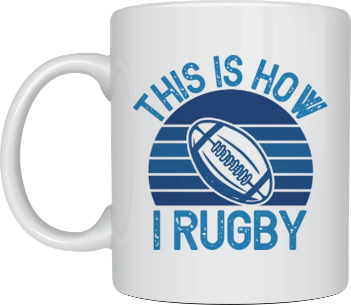 Rugby mug - This Is How I Rugby retro sunset badge