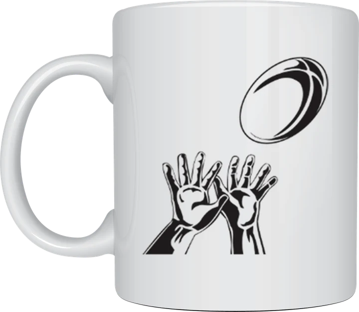 Rugby mug - hands catching ball line art